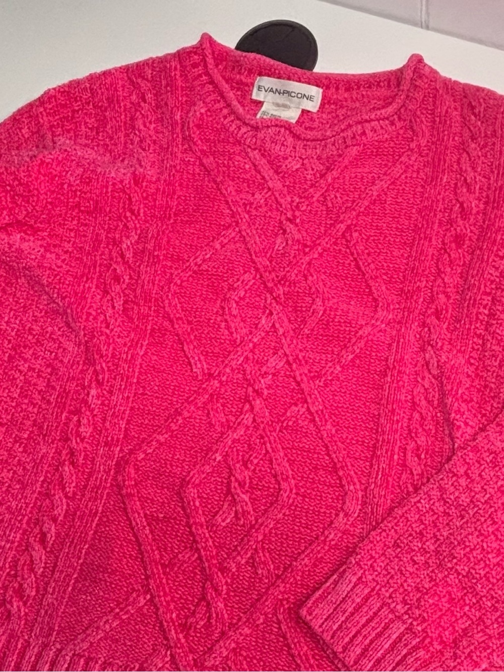 Evan Picone Silver Pink Cable Knit Sweater soft loose trendy size Large